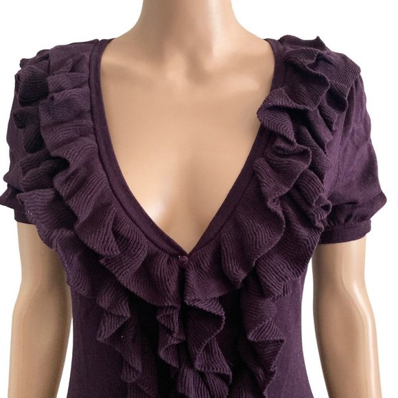 Sweater Women's Medium Purple Ruffled Buttoned Front Stretch - Picture 3 of 8
